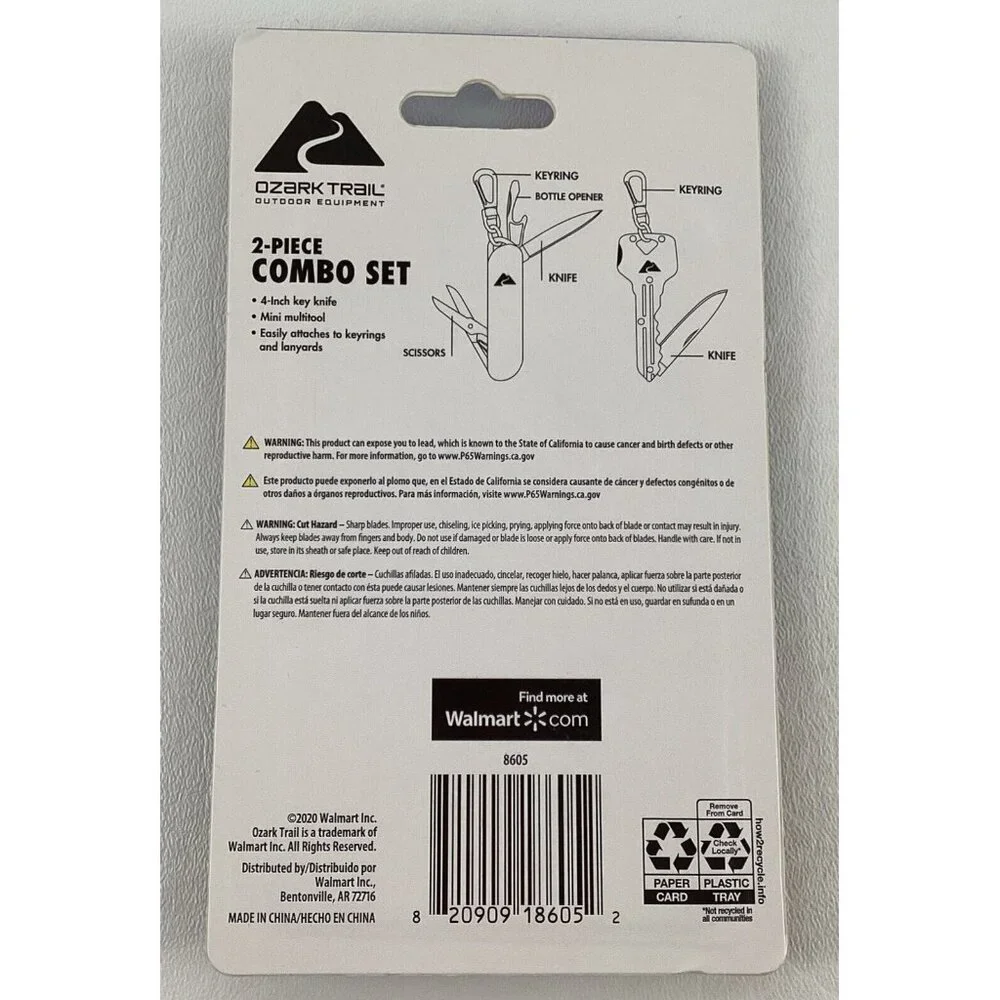 Ozark Trail Outdoor Equipment 2 Piece Combo Set Keyring Knife Mini Multitool New